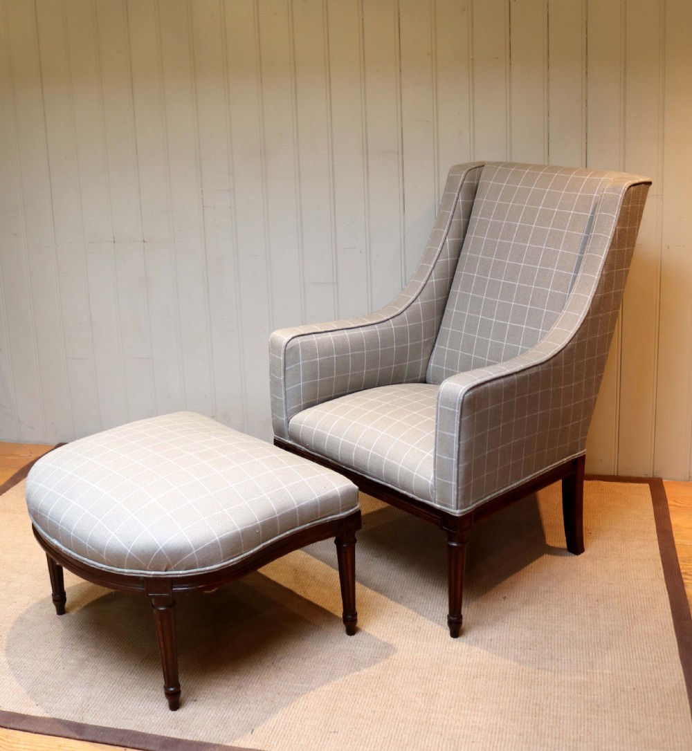 French Walnut Framed Armchair And Matching Footstool  View II