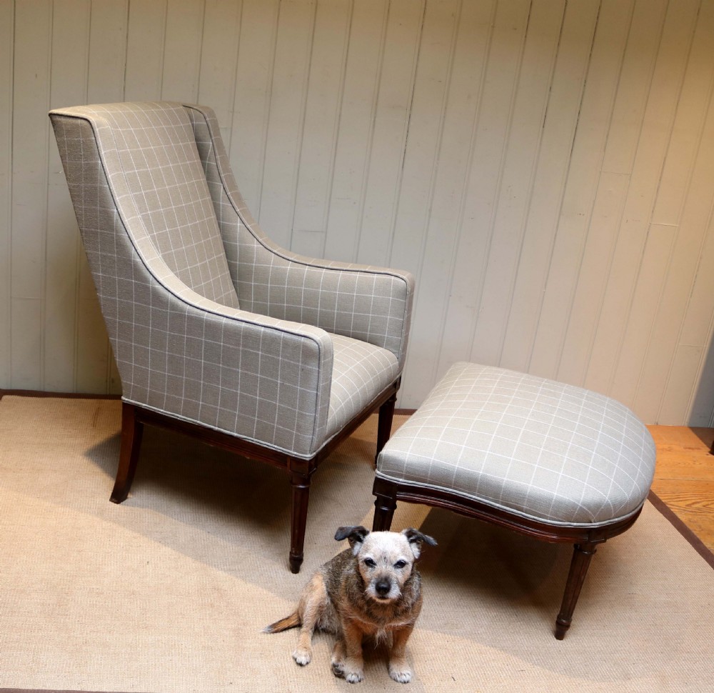 French Walnut Framed Armchair And Matching Footstool  View III