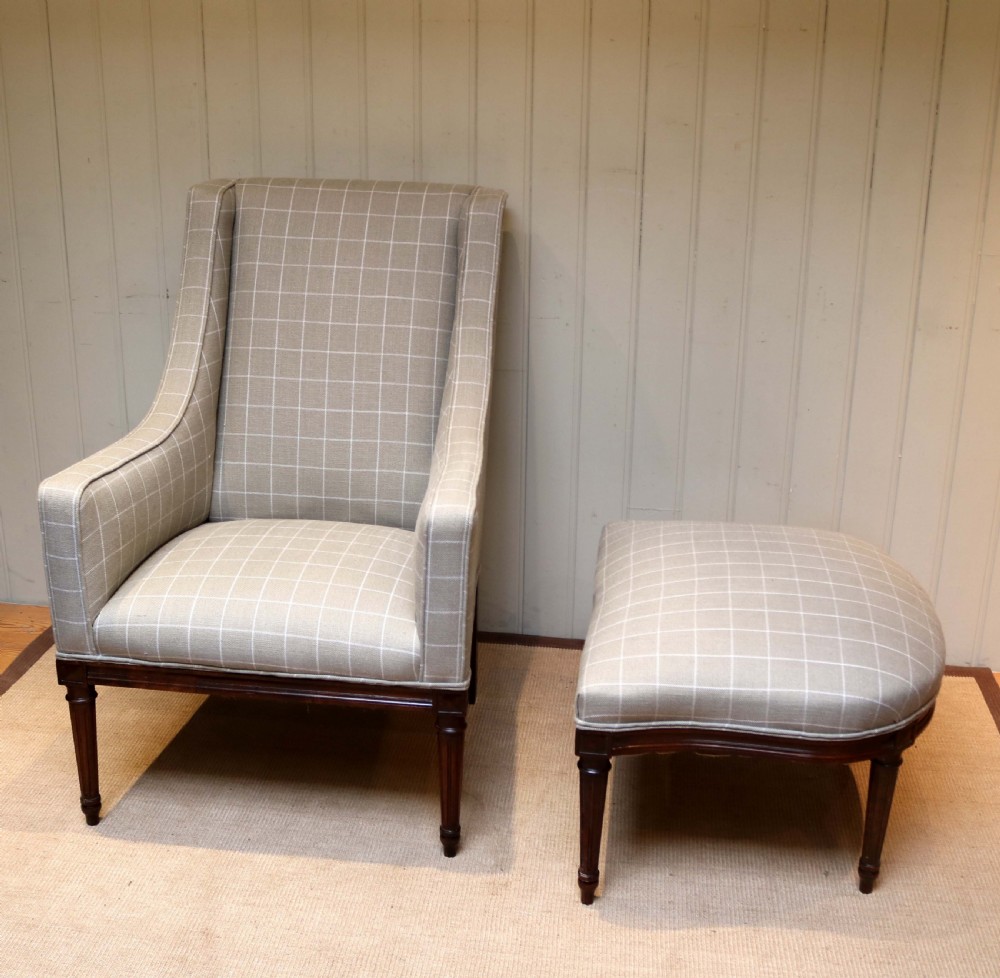 French Walnut Framed Armchair And Matching Footstool  View IV
