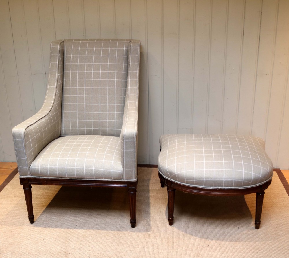French Walnut Framed Armchair And Matching Footstool  View V