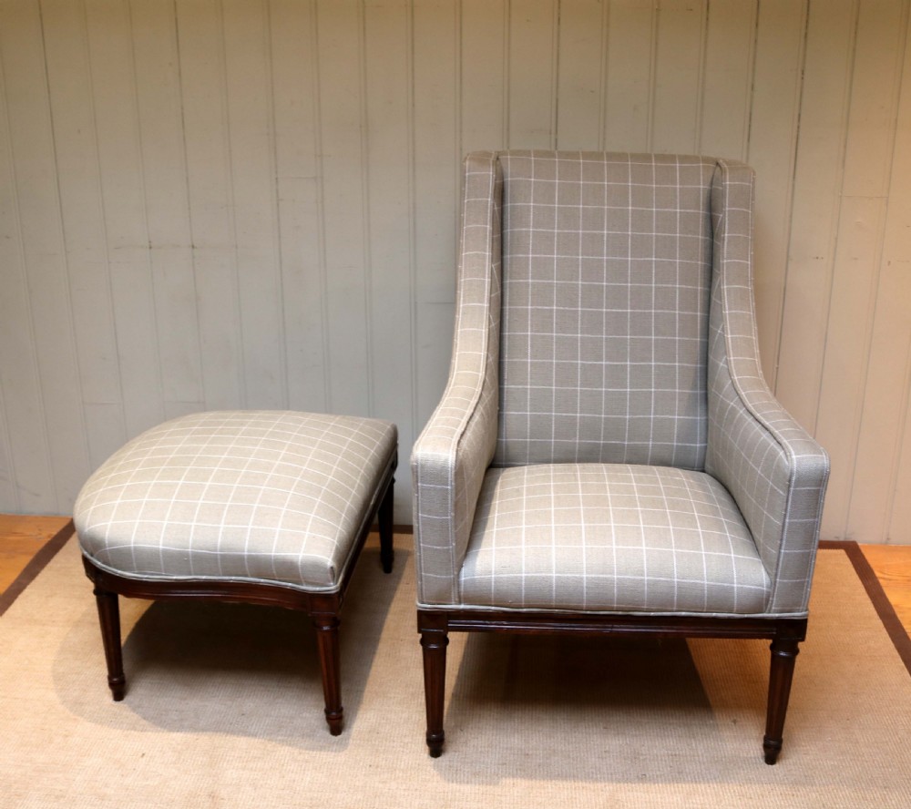 French Walnut Framed Armchair And Matching Footstool  View VI