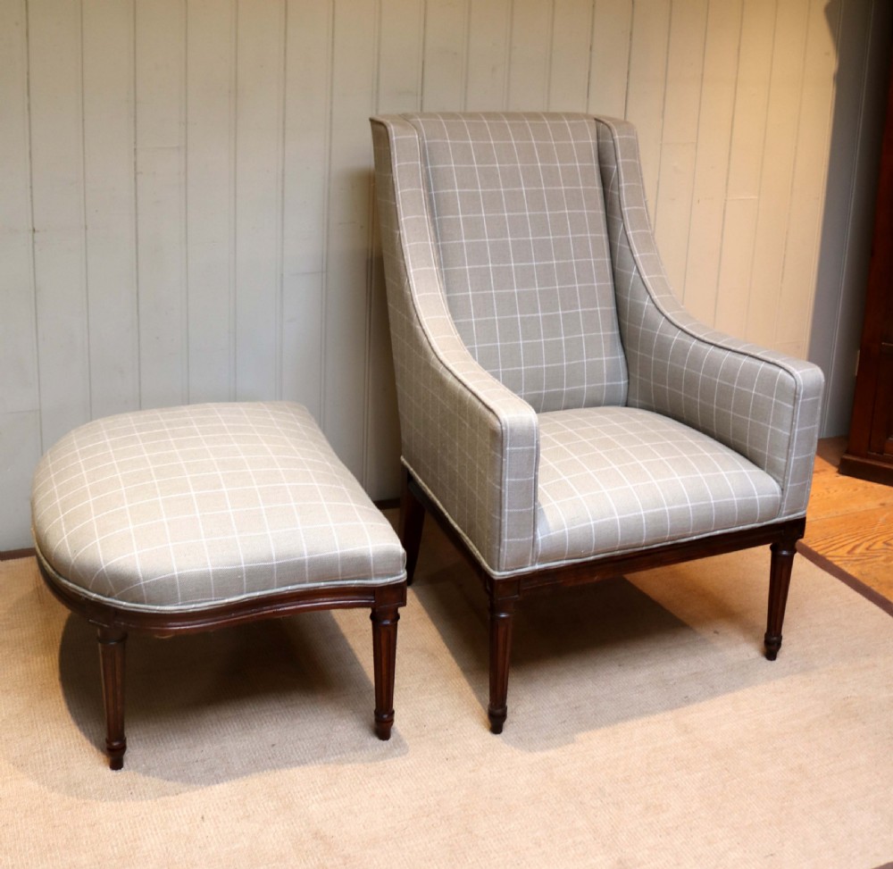 French Walnut Framed Armchair And Matching Footstool  View VII