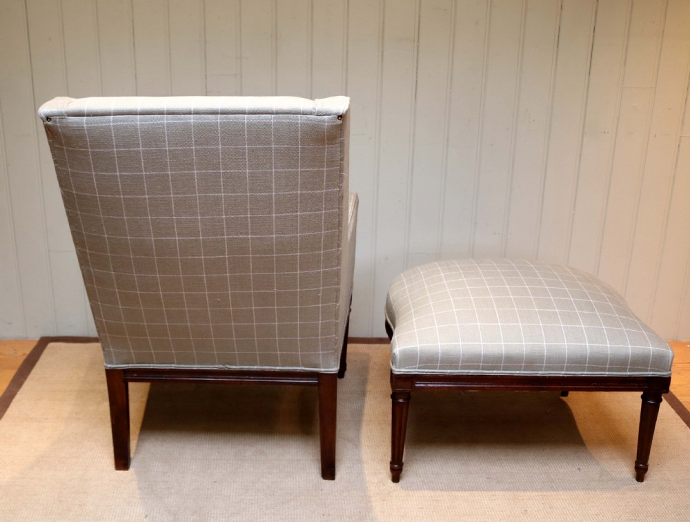 French Walnut Framed Armchair And Matching Footstool  View VIII