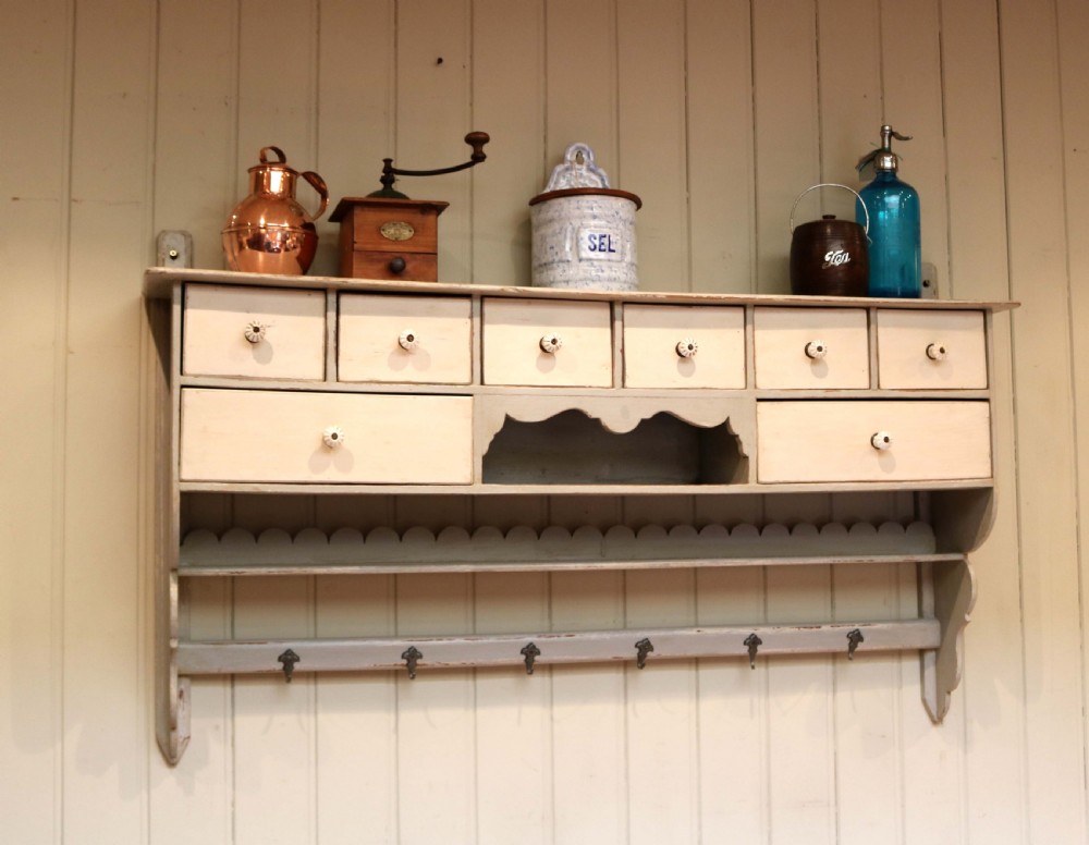 French Painted Wall Shelf With Drawers