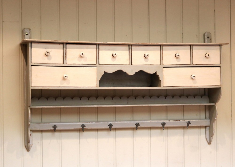 French Painted Wall Shelf With Drawers View II