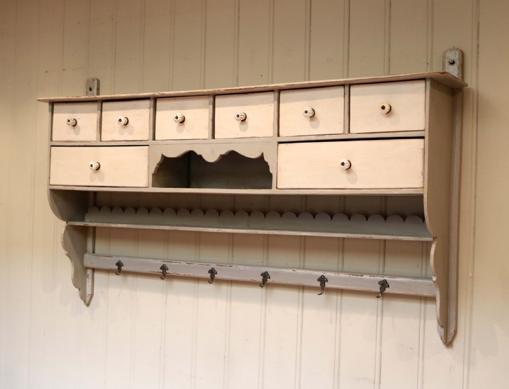 French Painted Wall Shelf With Drawers View III