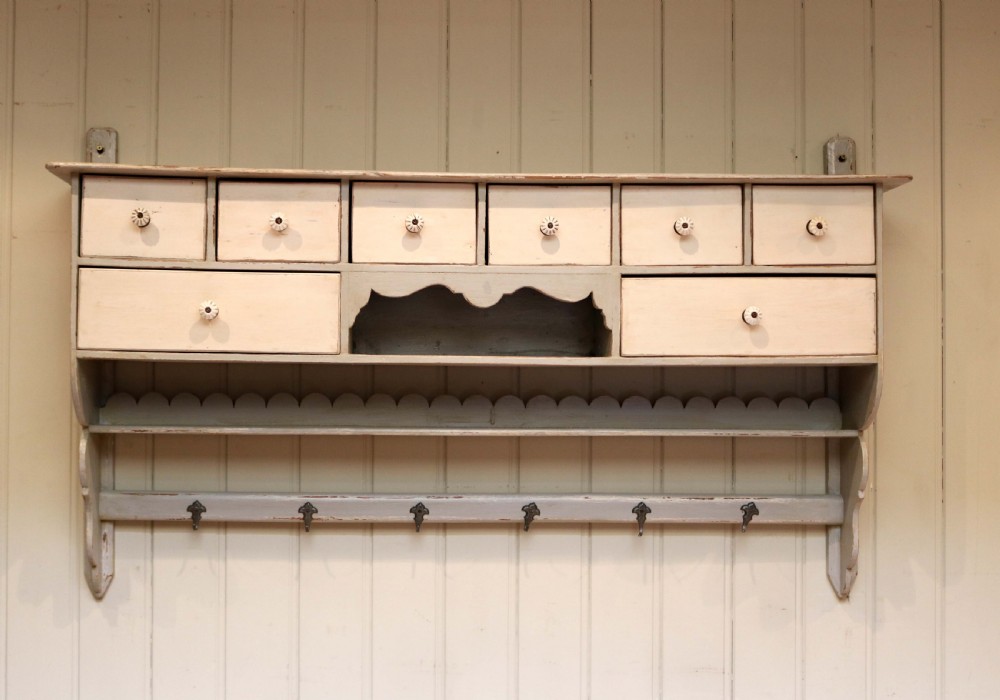 French Painted Wall Shelf With Drawers View IV