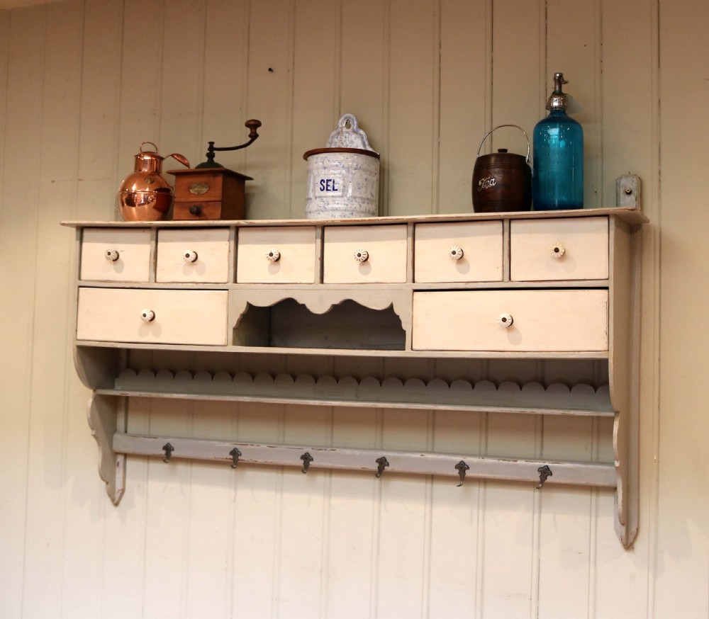French Painted Wall Shelf With Drawers View V