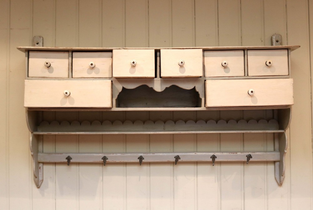 French Painted Wall Shelf With Drawers View VI