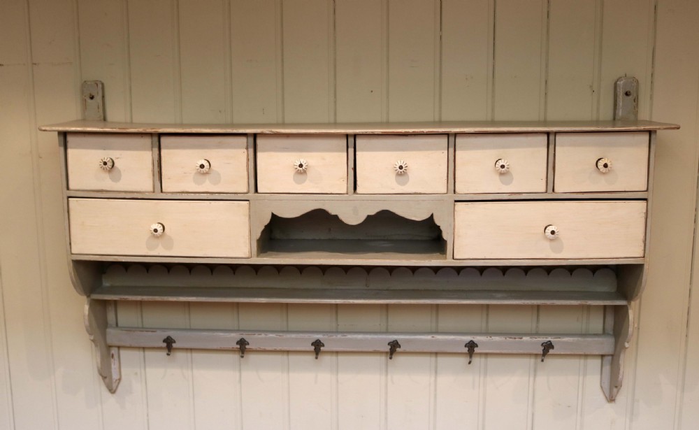 French Painted Wall Shelf With Drawers View VII