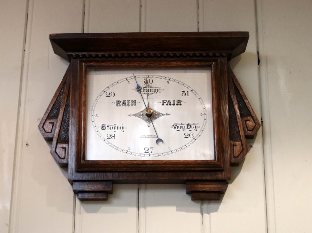 Art Deco Style Oak Aneroid Barometer  View II