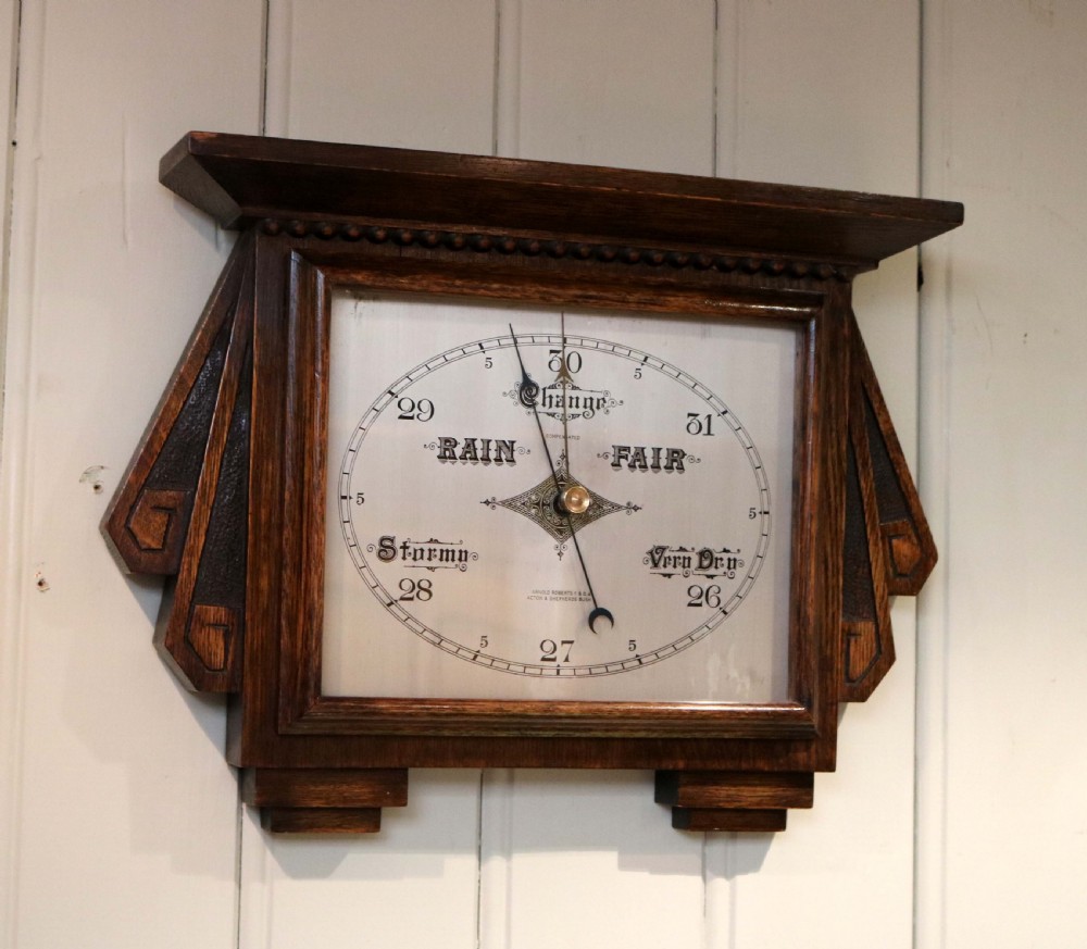 Art Deco Style Oak Aneroid Barometer  View III