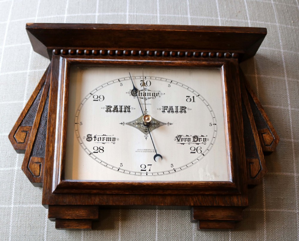 Art Deco Style Oak Aneroid Barometer  View IV