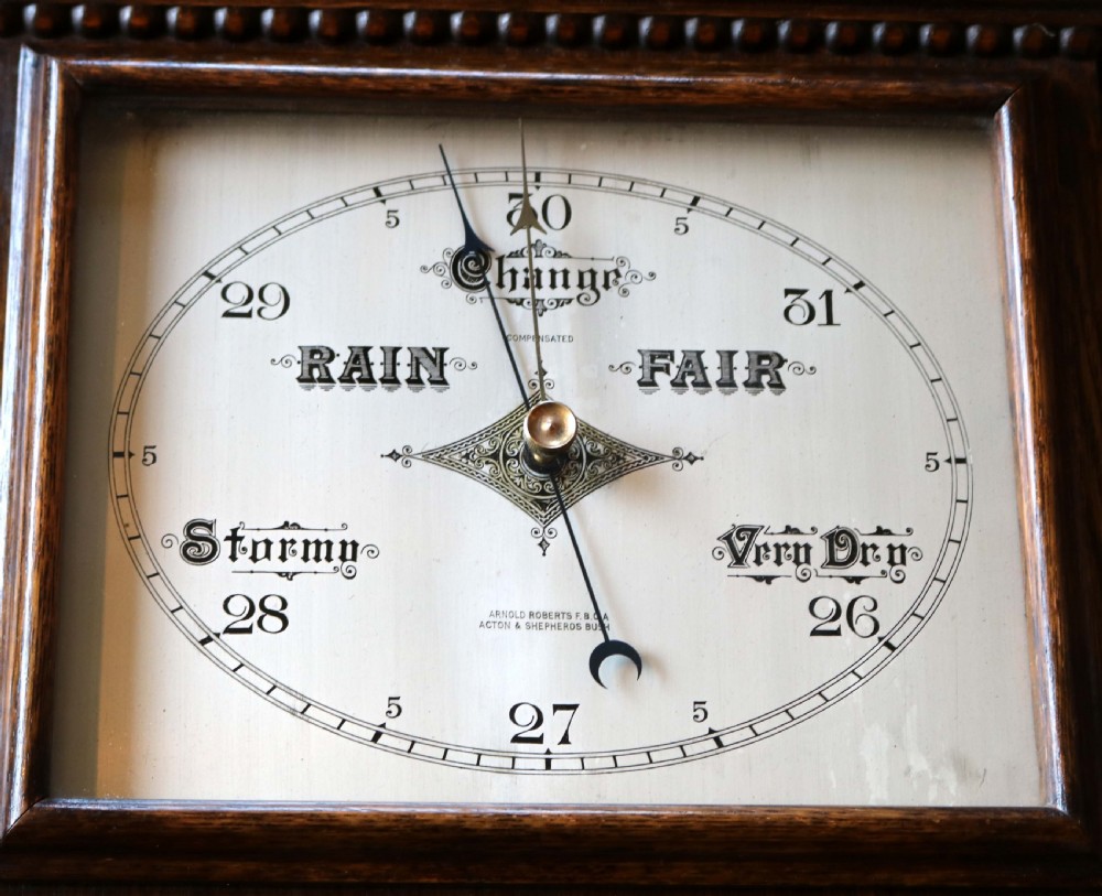 Art Deco Style Oak Aneroid Barometer  View V