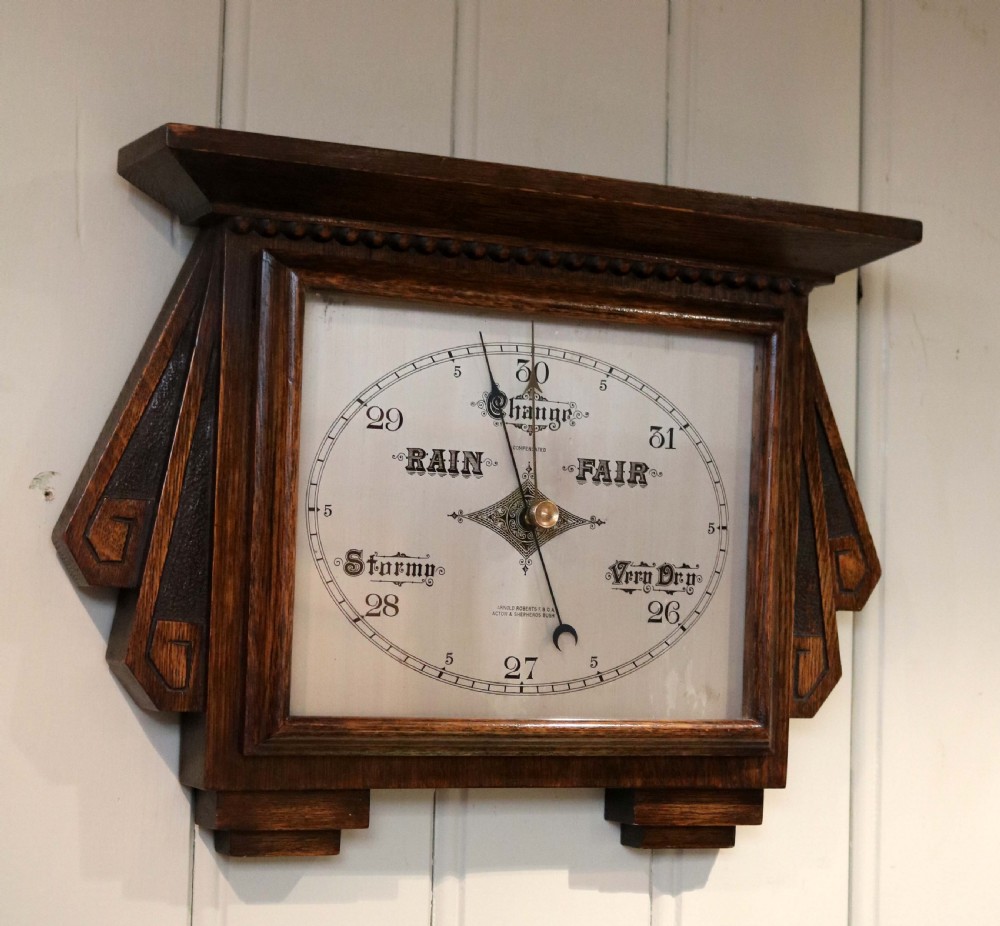 Art Deco Style Oak Aneroid Barometer  View VI