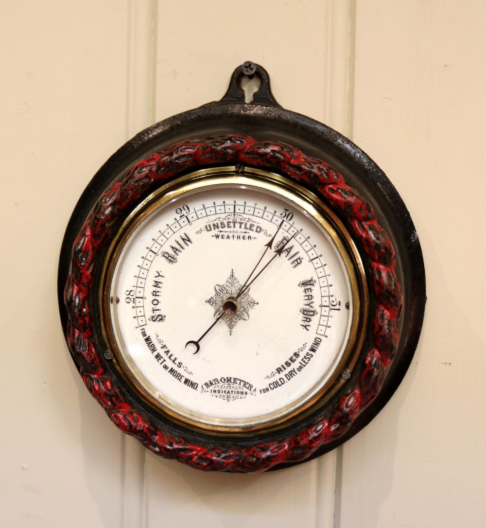 Victorian Cast Iron Circular Aneroid Barometer View III