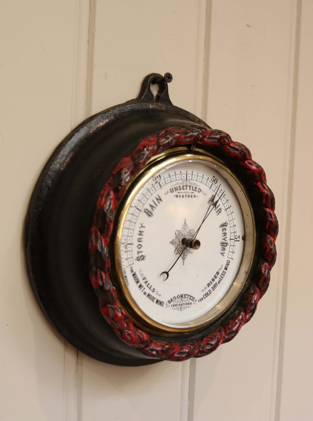 Victorian Cast Iron Circular Aneroid Barometer View III
