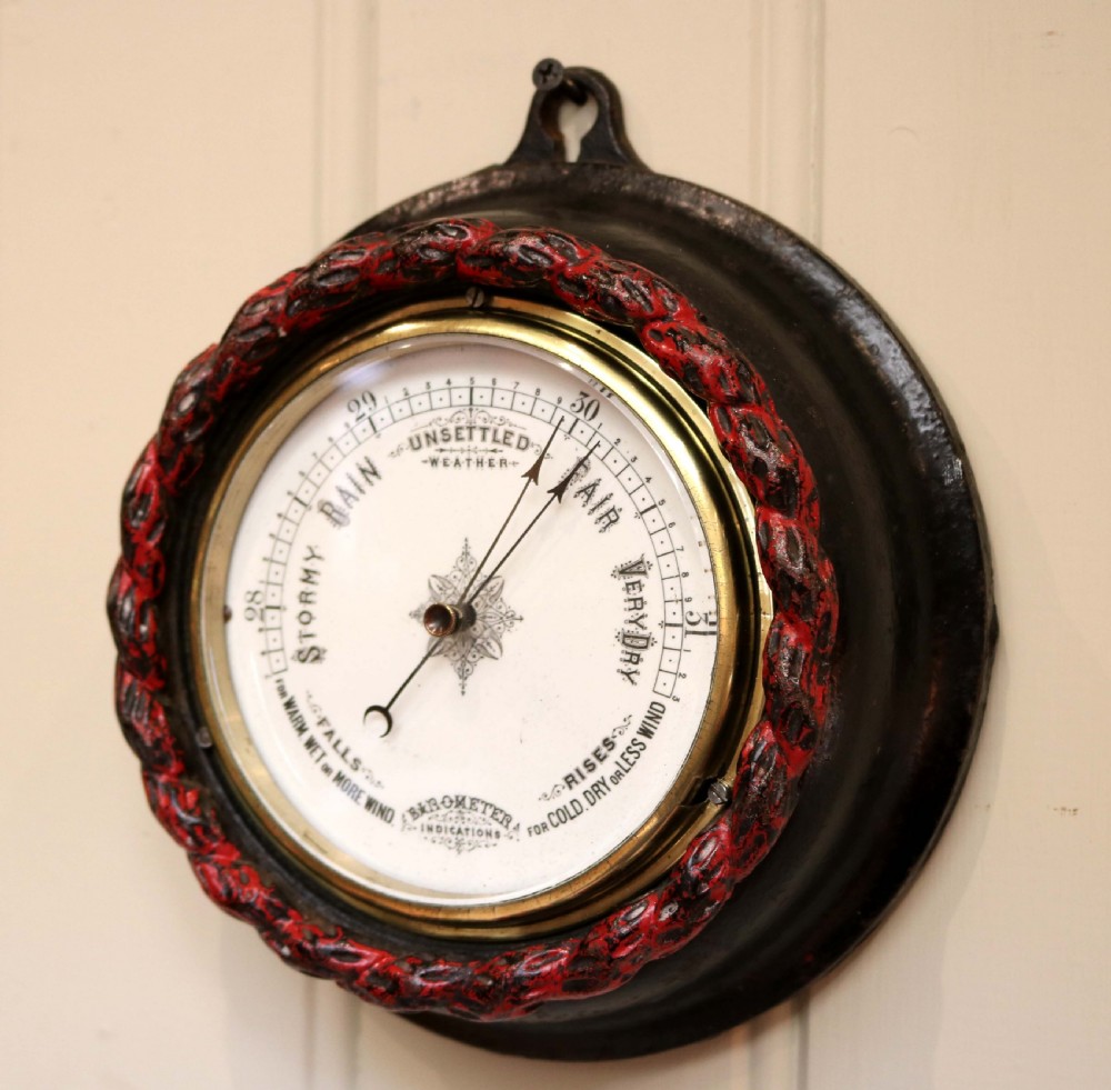 Victorian Cast Iron Circular Aneroid Barometer View V