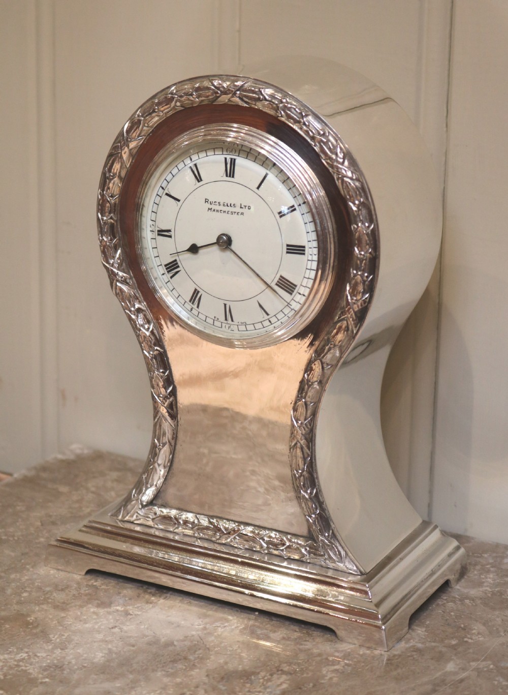Edwardian Silver Plated Balloon Clock (England, 1910) View III