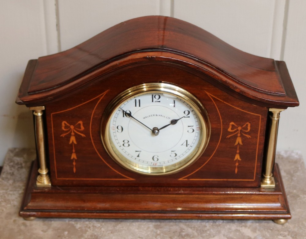 Edwardian Solid Mahogany and Inlay Mantel Clock (England France, c. 1910) View II
