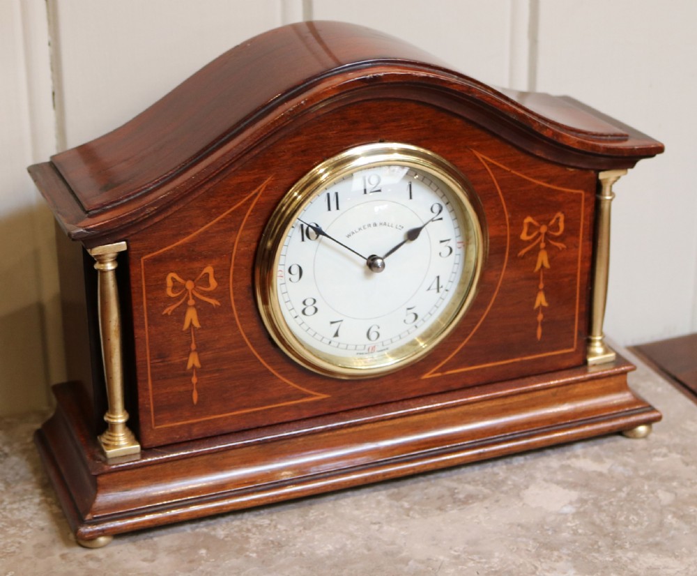 Edwardian Solid Mahogany and Inlay Mantel Clock (England France, c. 1910) View III