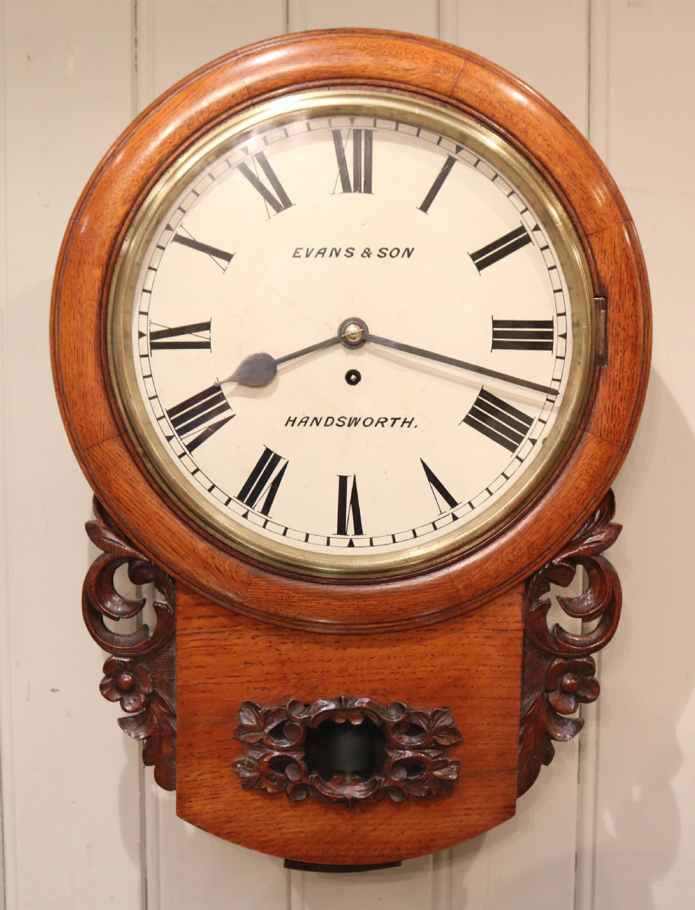Oak Drop Dial Wall Clock (England, c. 1860)