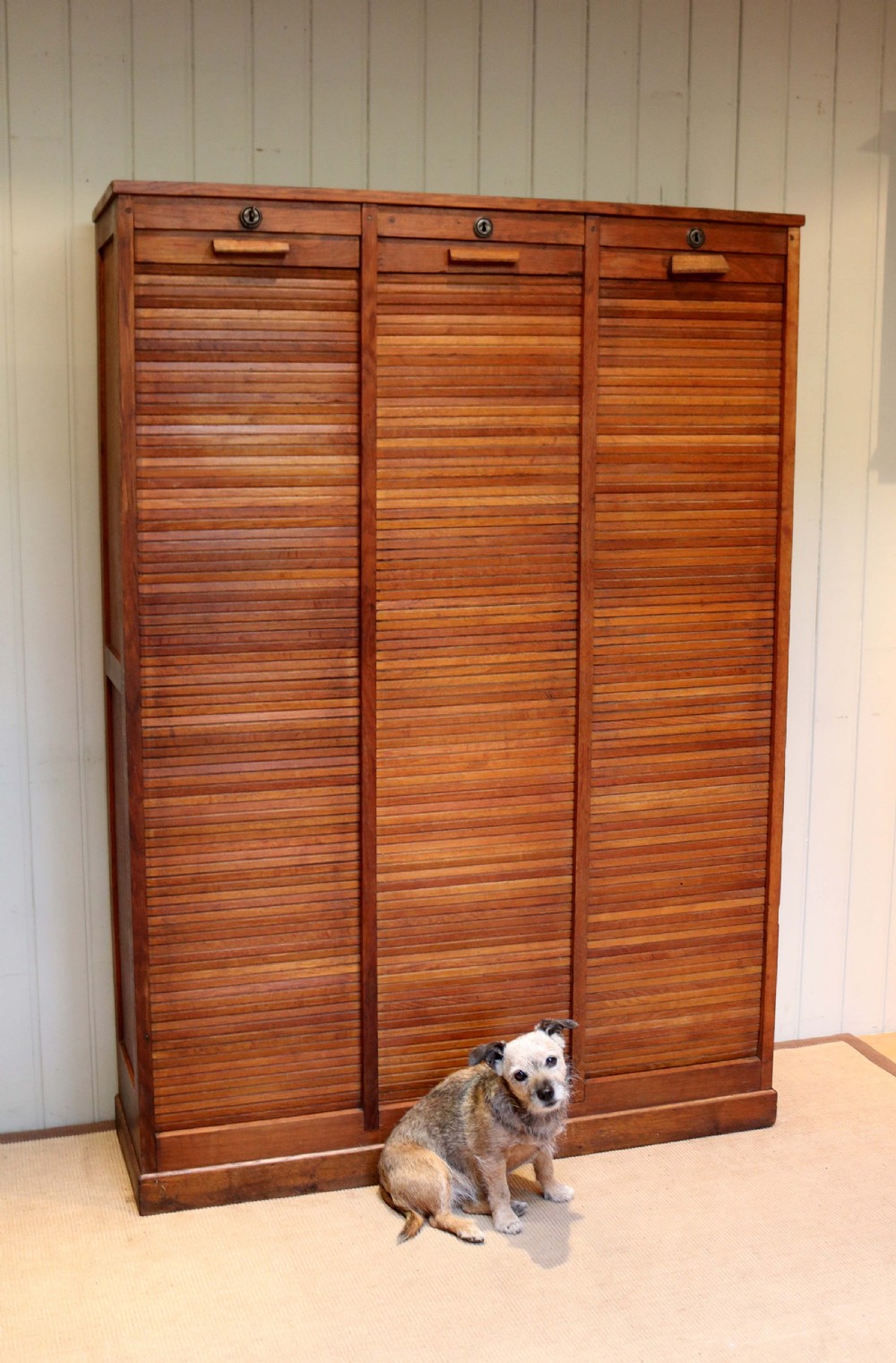 French Oak Triple Tambour Front Filing Cabinet View V