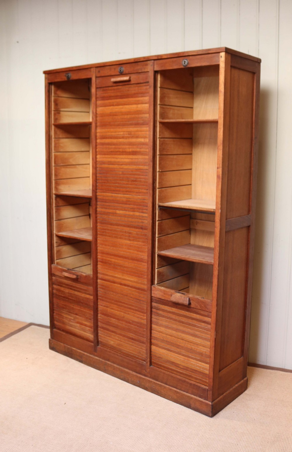French Oak Triple Tambour Front Filing Cabinet View VI