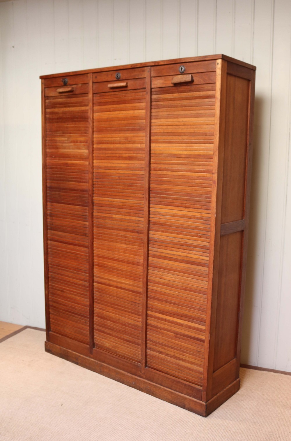 French Oak Triple Tambour Front Filing Cabinet View VII