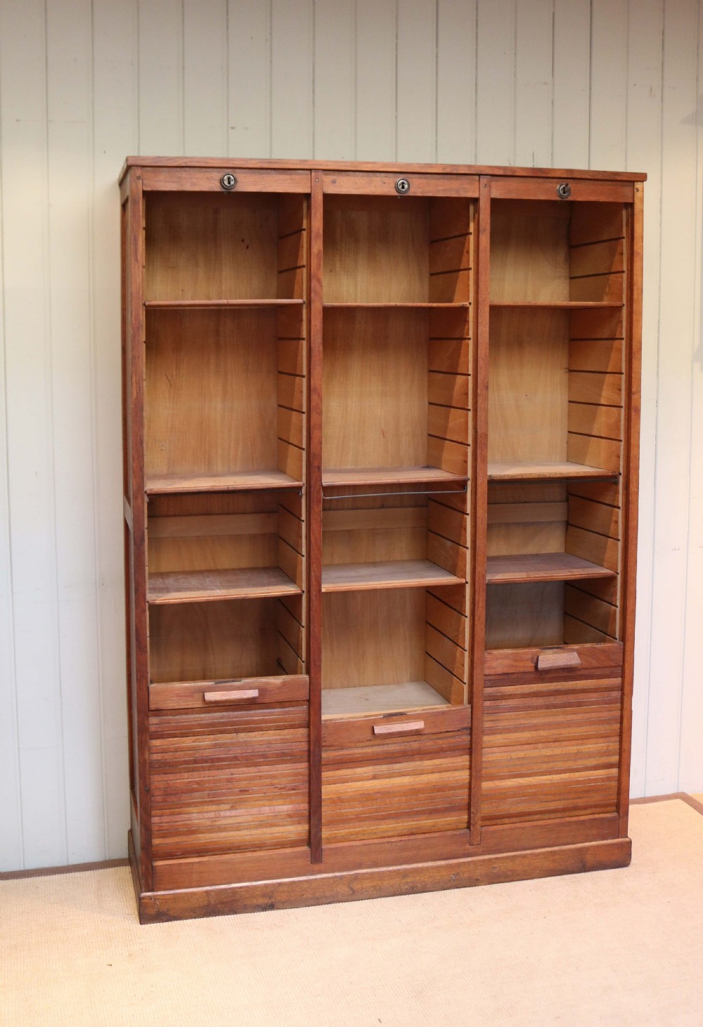 French Oak Triple Tambour Front Filing Cabinet View VIII