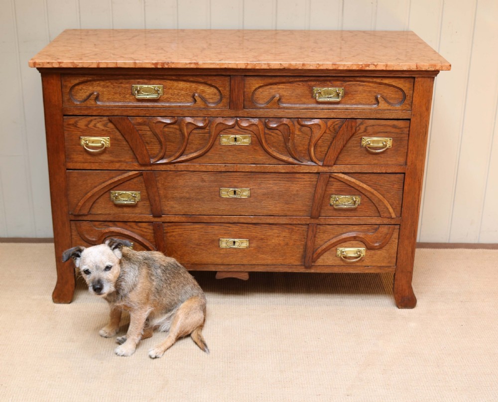 Solid Oak Art Nouveau Marble Top Chest  View VIII