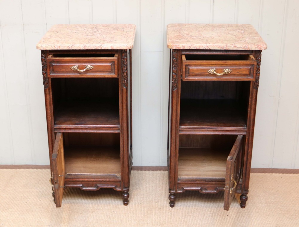 Pair Of Solid Oak Marble Top Bedside Cabinets View IV