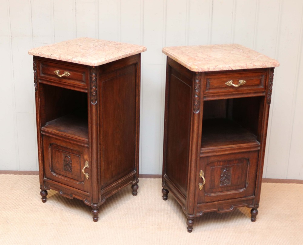 Pair Of Solid Oak Marble Top Bedside Cabinets View VI