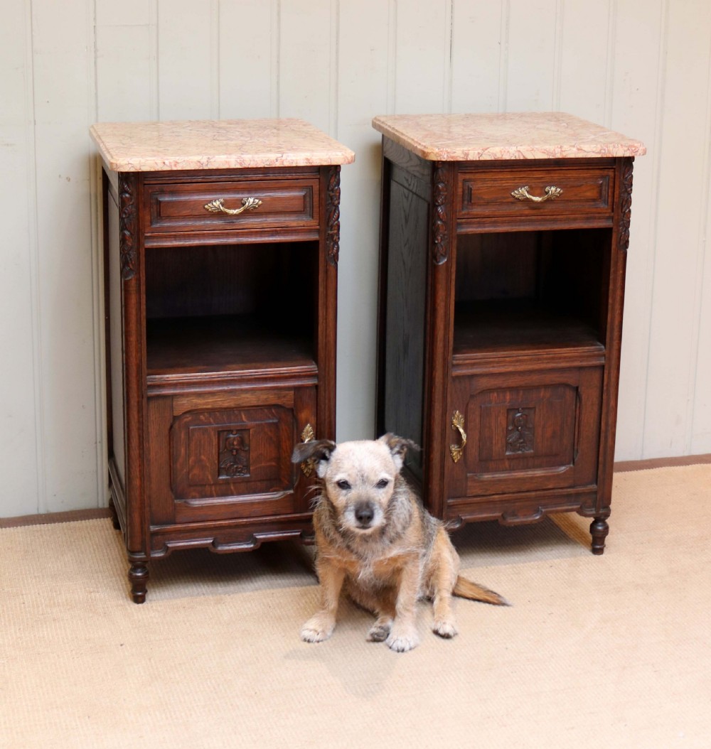 Pair Of Solid Oak Marble Top Bedside Cabinets View VII