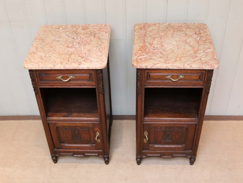 Pair Of Solid Oak Marble Top Bedside Cabinets View VIII