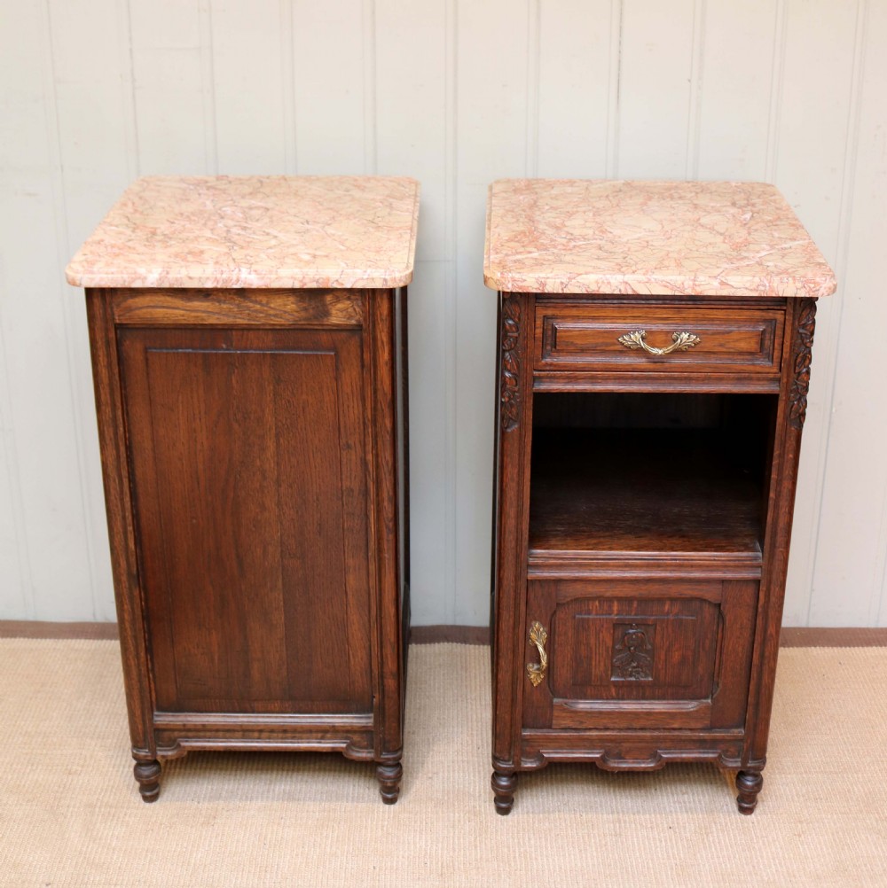 Pair Of Solid Oak Marble Top Bedside Cabinets View IX