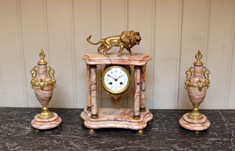 French Marble Clock Garniture