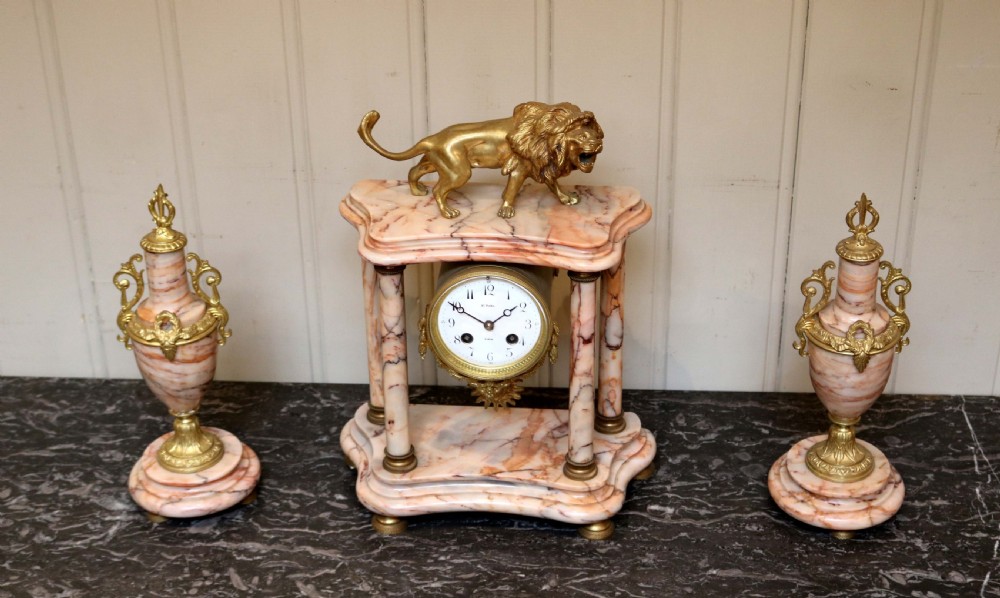 French Marble Clock Garniture View III