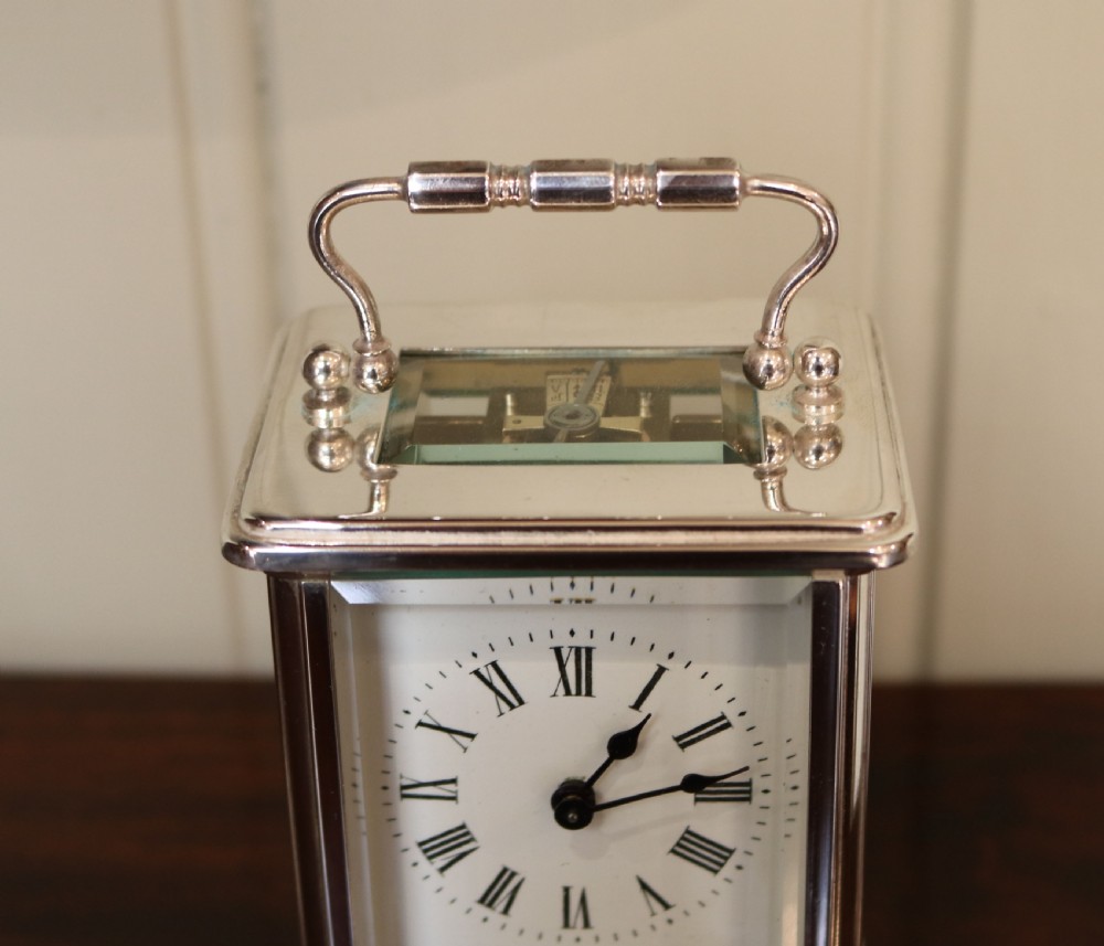 Silver Plated Timepiece Carriage Clock (France, c. 1890) View V