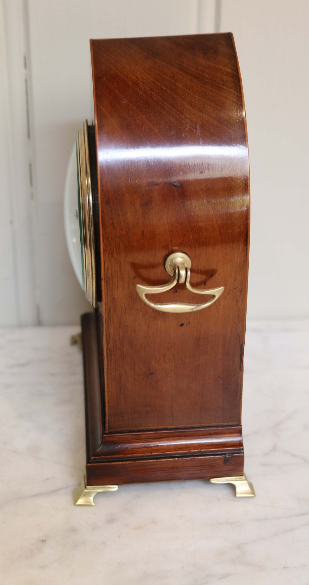 Edwardian Mahogany and Inlay Lancet Top Mantel Clock (England and France, c. 1905) View V
