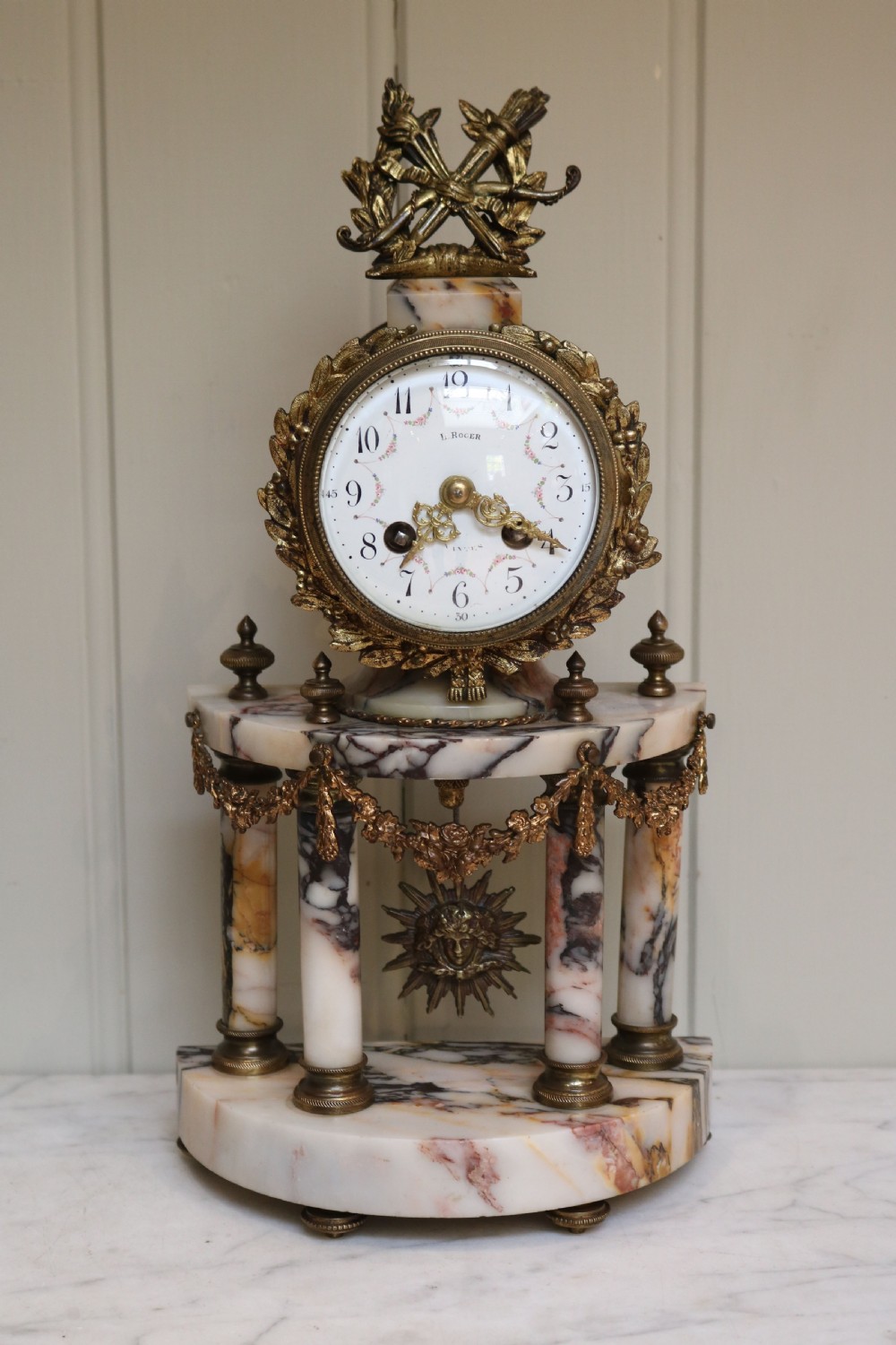 Small French Marble Portico Mantel Clock (France, c. 1890)