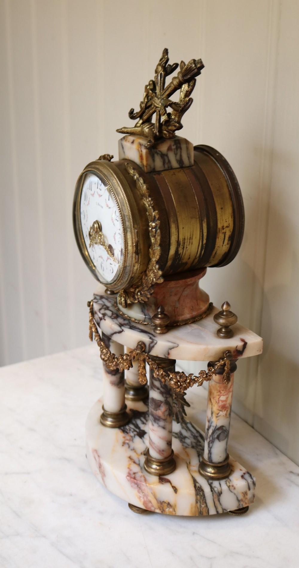 Small French Marble Portico Mantel Clock (France, c. 1890) View IV