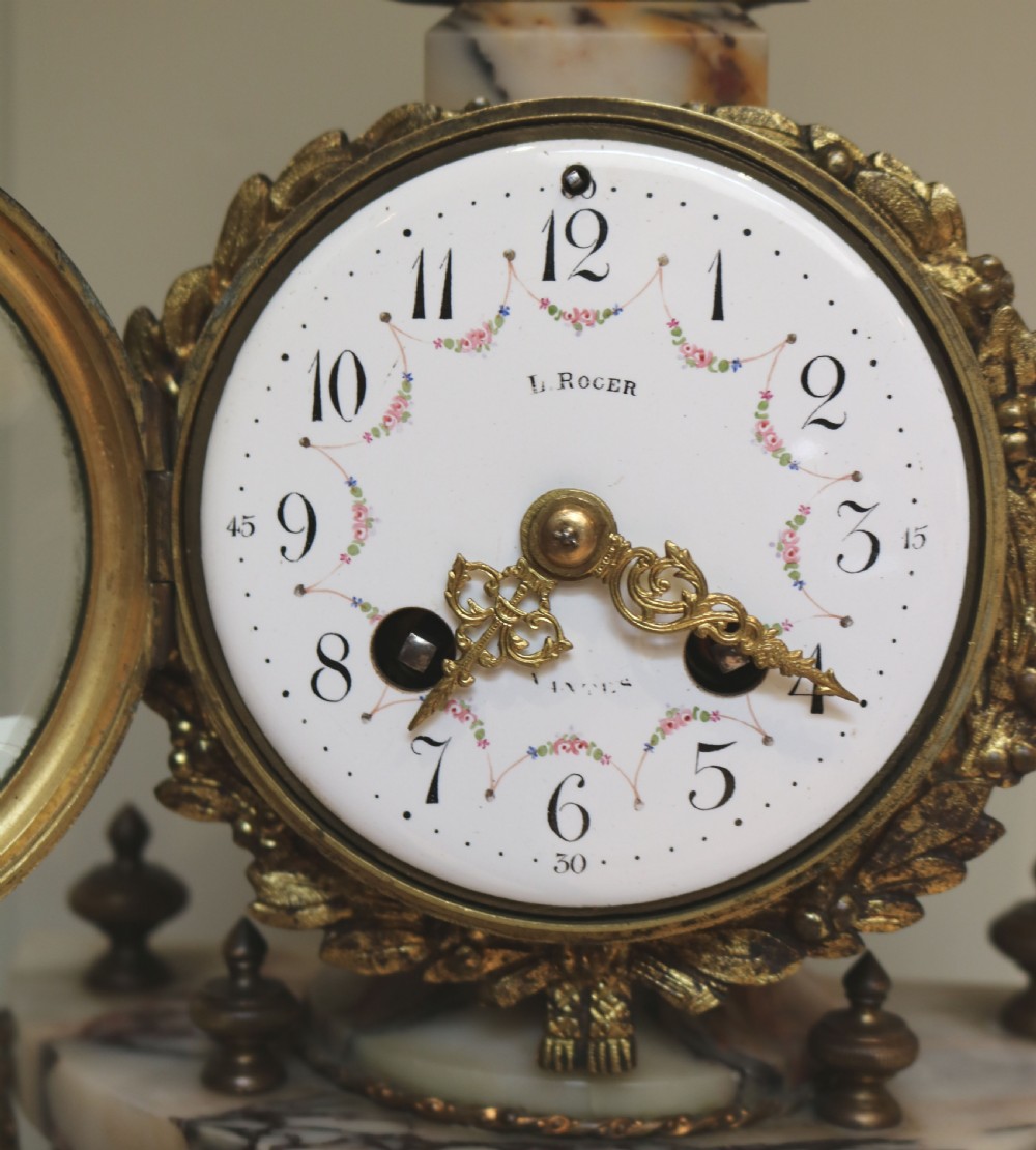Small French Marble Portico Mantel Clock (France, c. 1890) View V