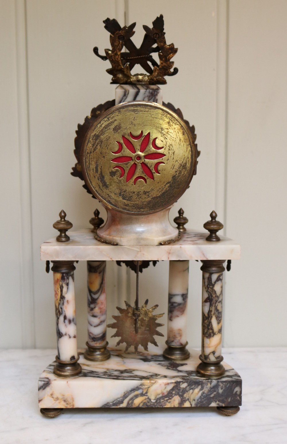 Small French Marble Portico Mantel Clock (France, c. 1890) View IX