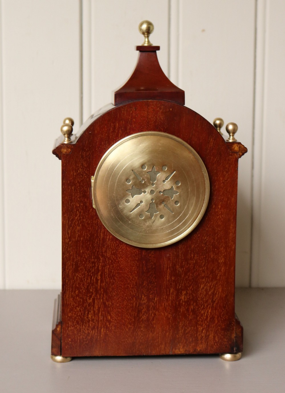Edwardian Mahogany and Inlay Striking Mantel Clock (England and France, c. 1905) View VII