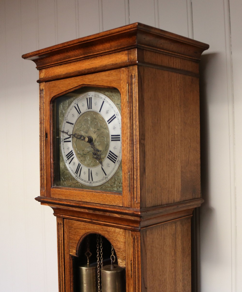 Early 20th Century Chiming Oak Longcase Clock  View IV