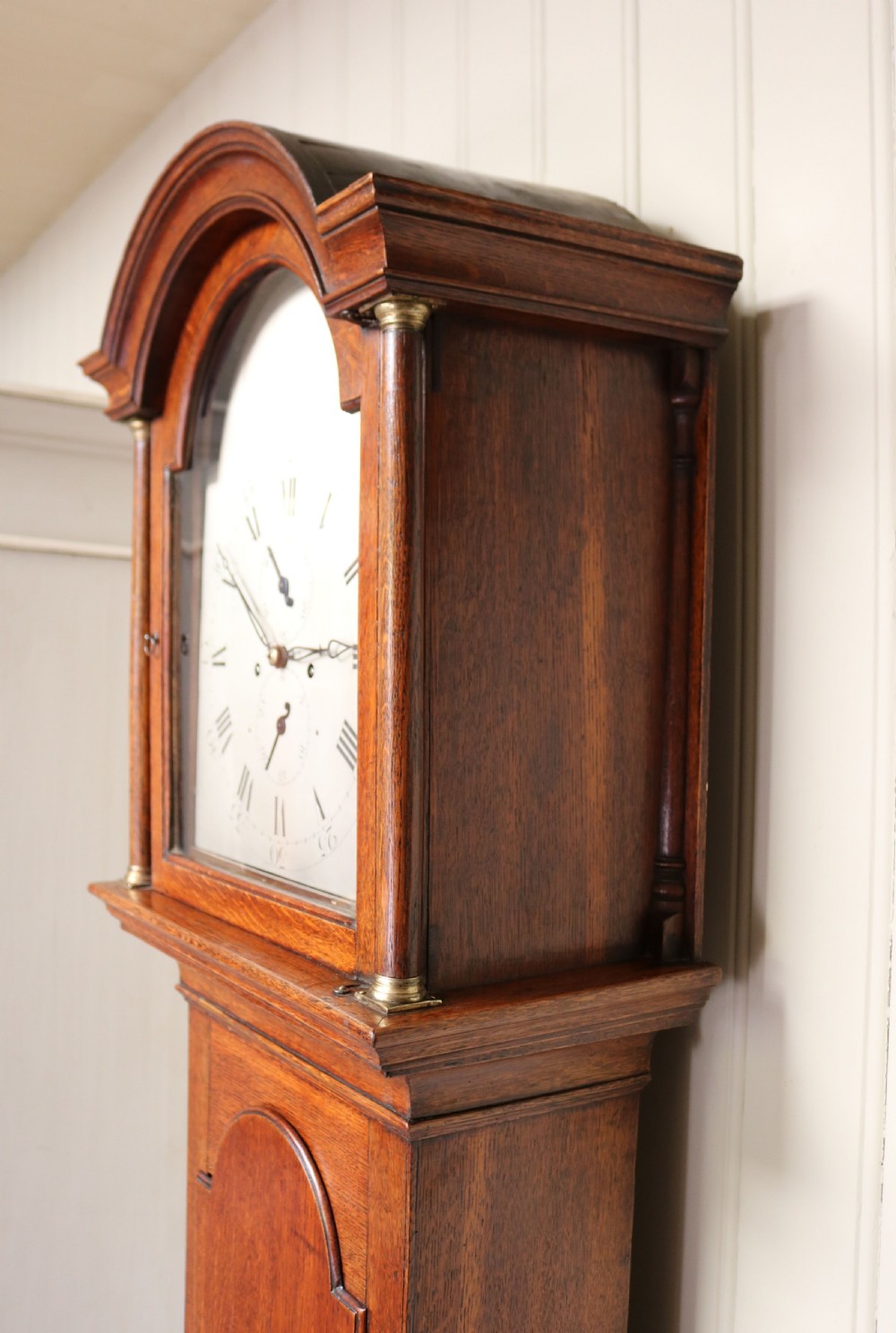 Small Late 18th Century Oak Longcase Clock (Isle of Wight, c. 1795) View VI