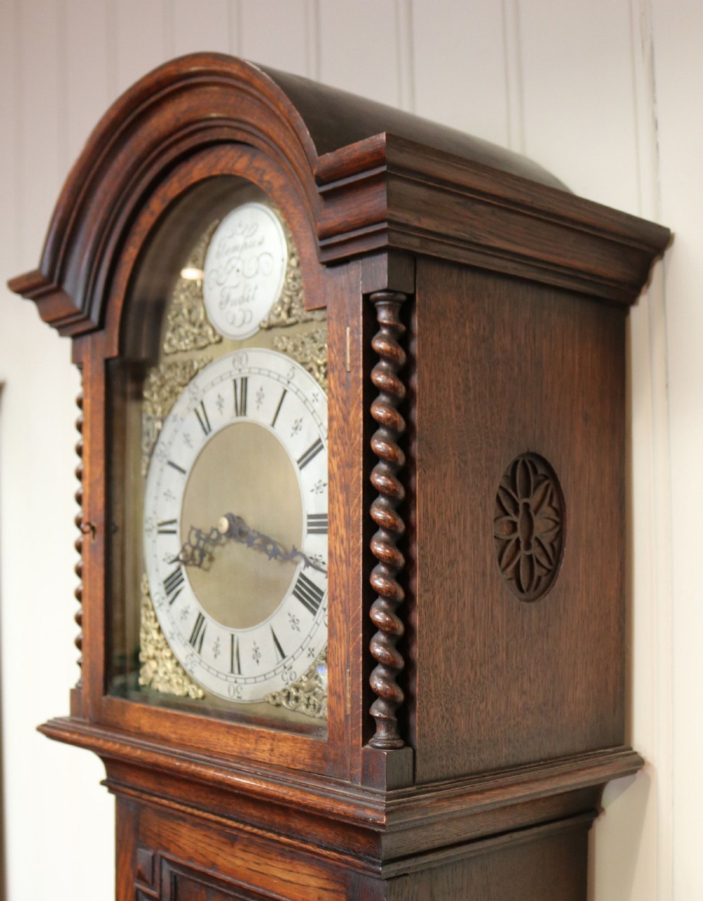 Small Oak chiming Longcase Clock View III