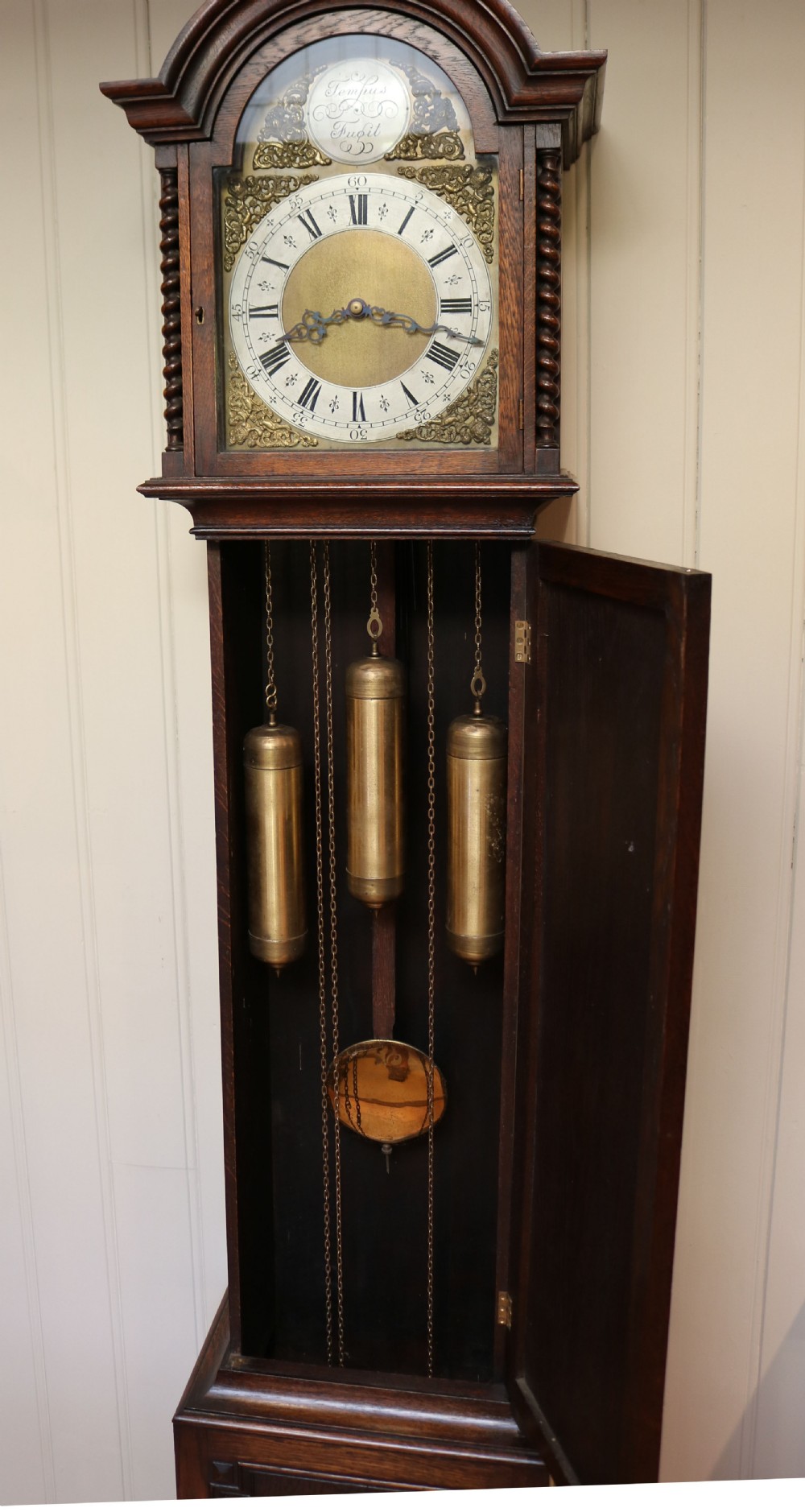 Small Oak chiming Longcase Clock View IV