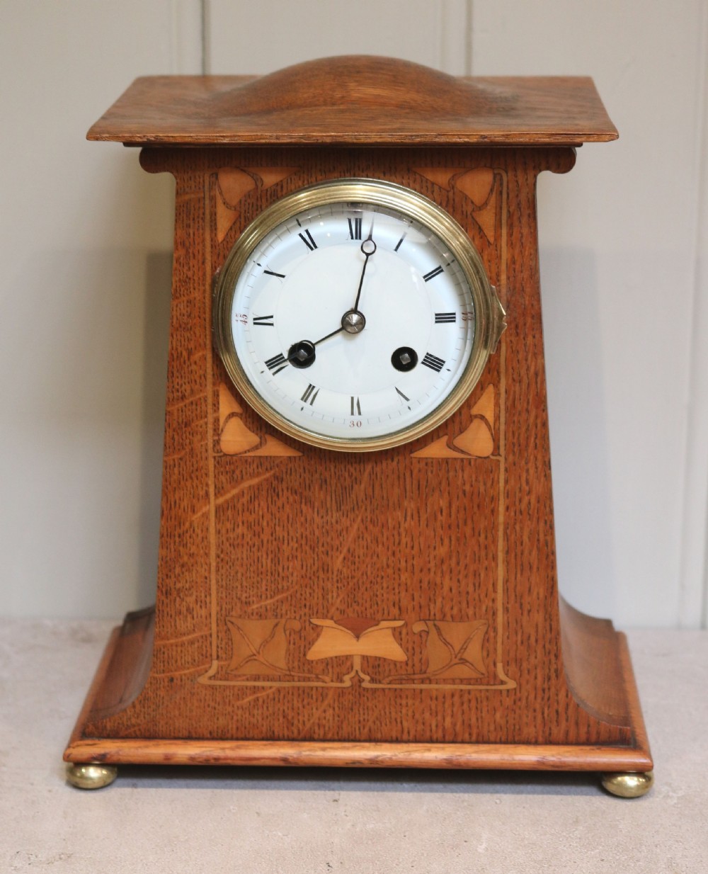 Voysey Style Oak Mantel Clock (United Kingdom, c. 1905)